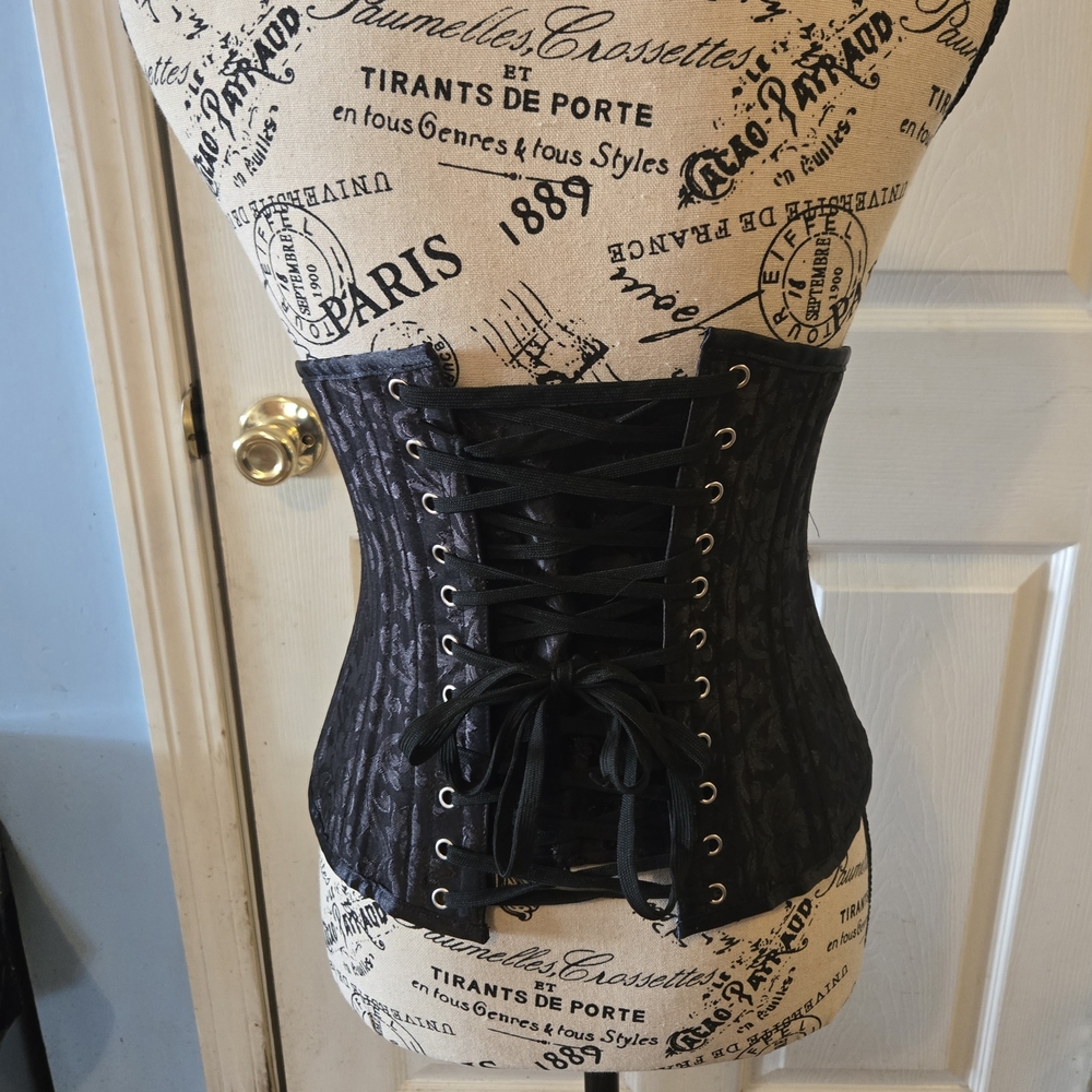 Black Floral Underbust Corset Belt - Women's Waist Cincher - Picture 3 of 3